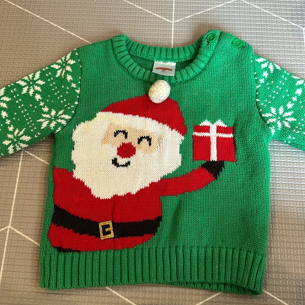 Green Santa Baby Sweater. 12M